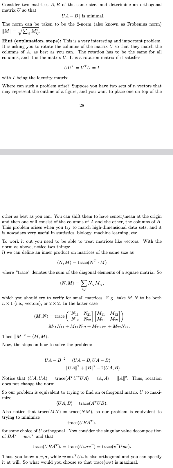 Solved Consider Two Matrices A,B Of The Same Size, And | Chegg.com