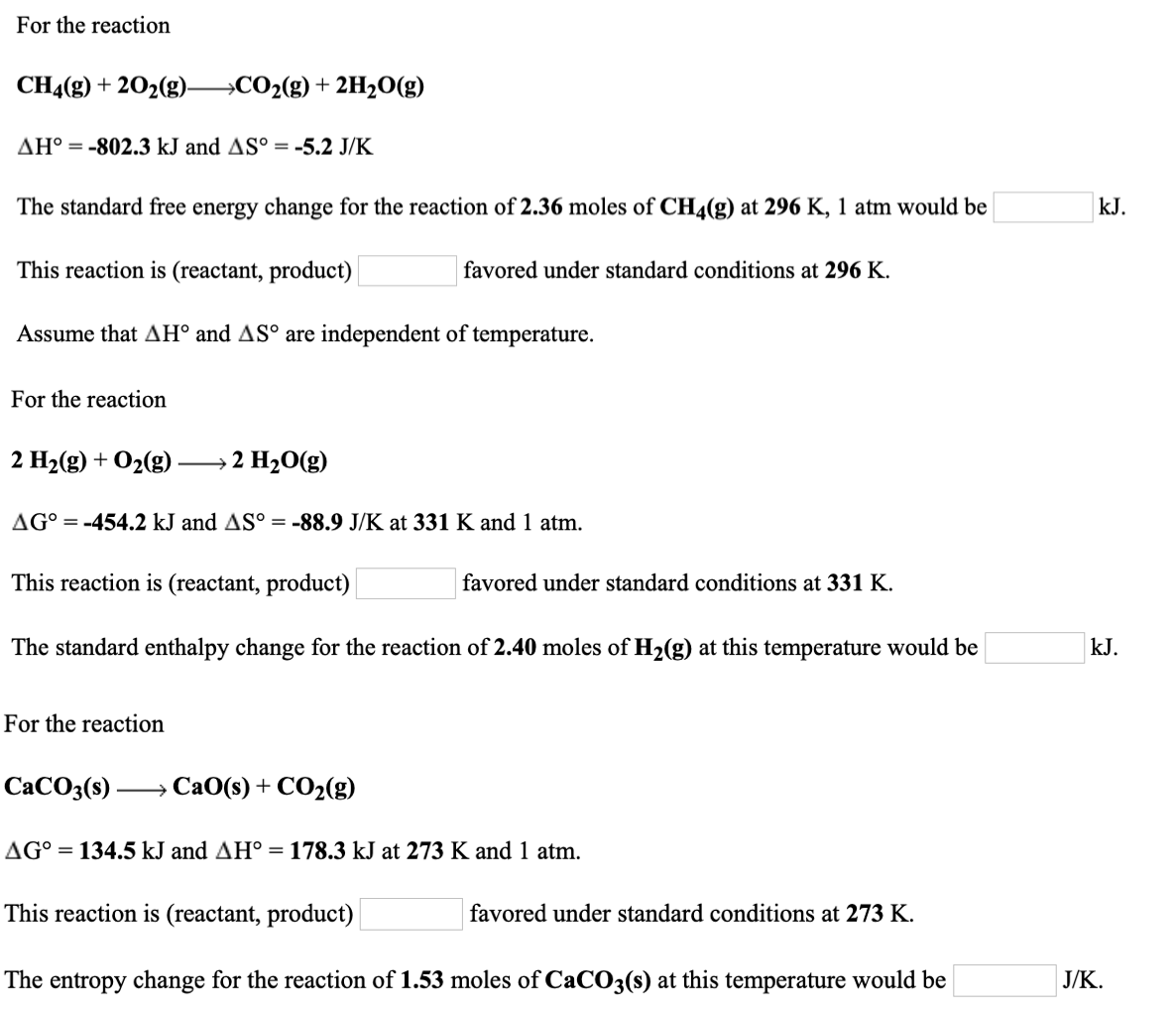 For The Reaction Ch4 G 2o2 G Co2 G 2h2o G Chegg 