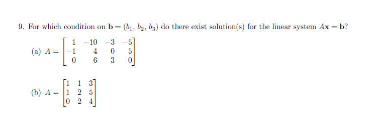 Solved 9. For Which Condition On B=(b1,b2,b3) Do There Exist | Chegg.com