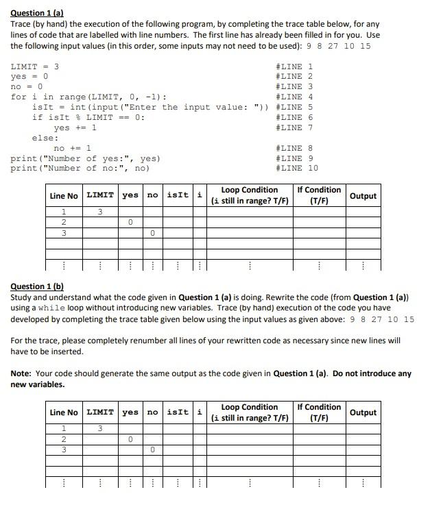Solved Question 1 (a) Trace (by hand) the execution of the | Chegg.com