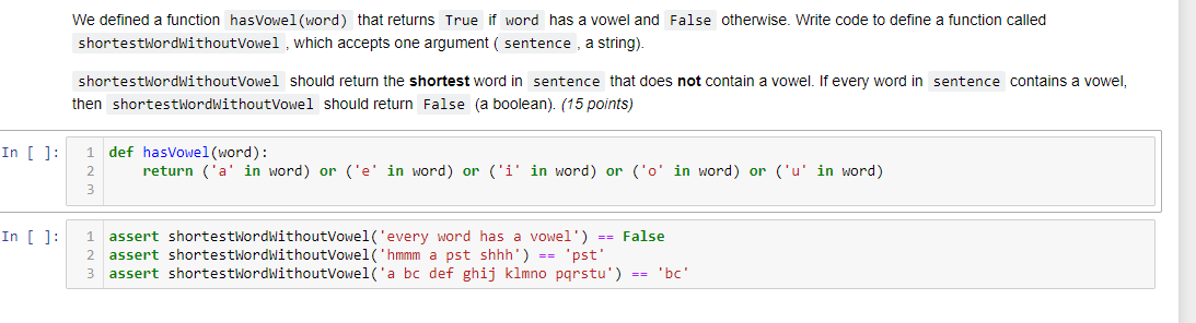 Solved We defined a function hasVowel (word) that returns | Chegg.com