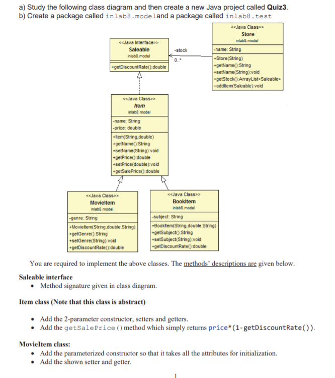 a) Study the following class diagram and then create | Chegg.com