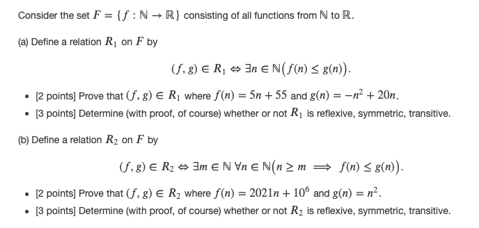 Solved Consider the set F = {f:N → R} consisting of all | Chegg.com