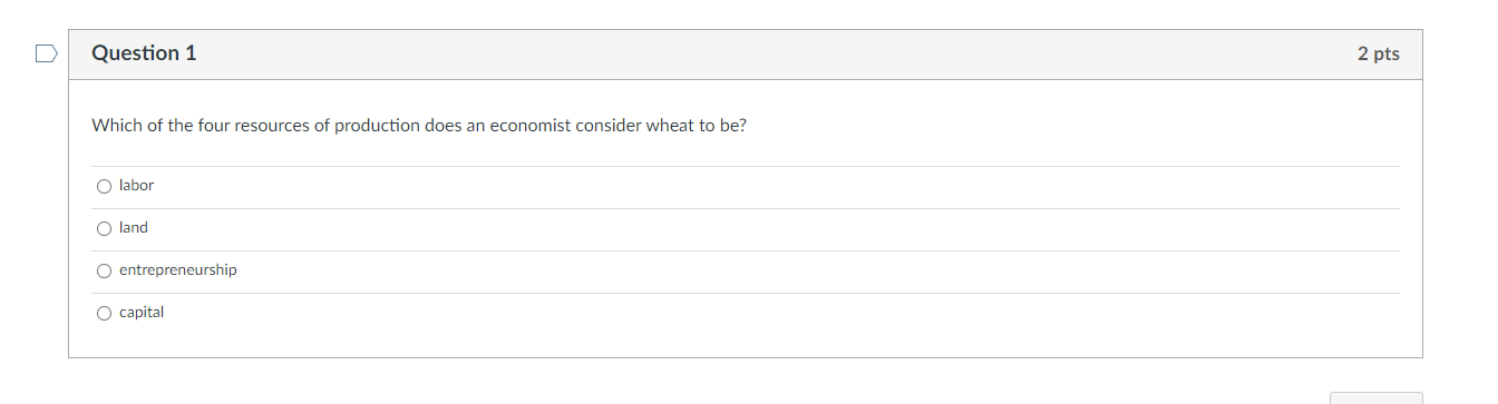Solved u Question 1 2 pts Which of the four resources of | Chegg.com