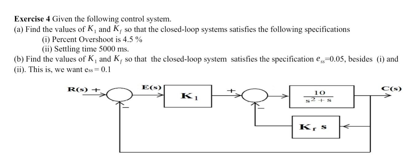 Solved Exercise 4 Given The Following Control System. (a) | Chegg.com