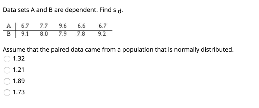 Solved Data Sets A And B Are Dependent. Find Sd Al 6.7 7.7 | Chegg.com