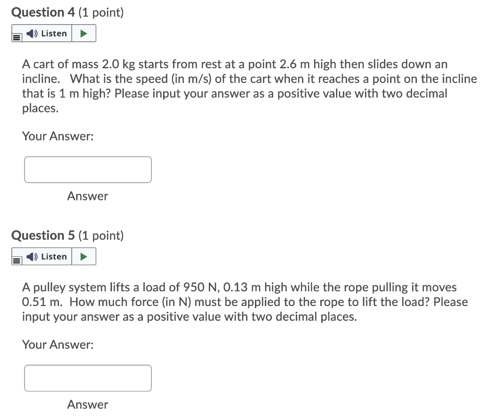 Solved Question 4 1 Point Listen A Cart Of Mass 2 0 Kg