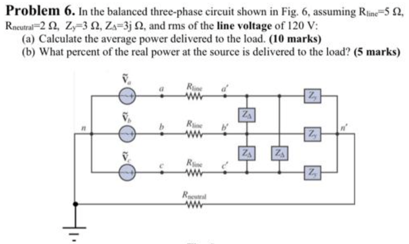 Solved Problem 6. In ﻿the balanced three-phase circuit shown | Chegg.com