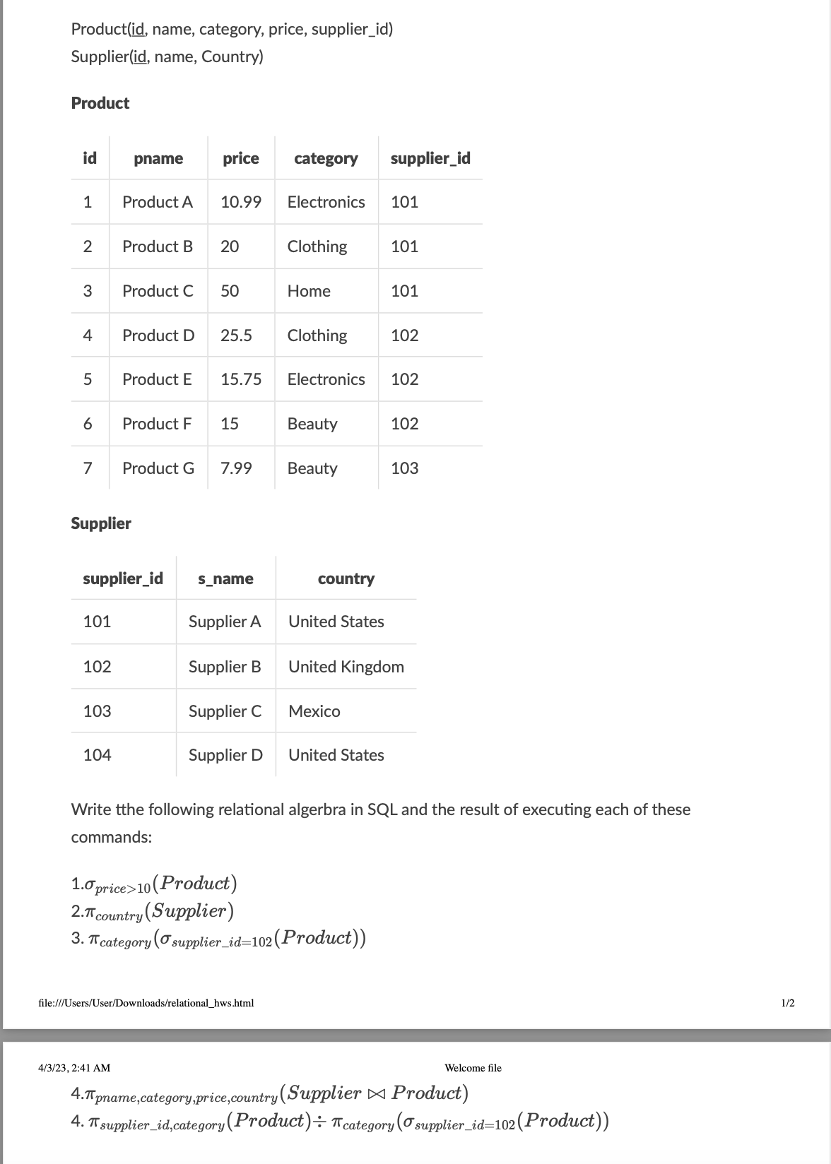Solved Product(id, name, category, price, supplier_id) | Chegg.com