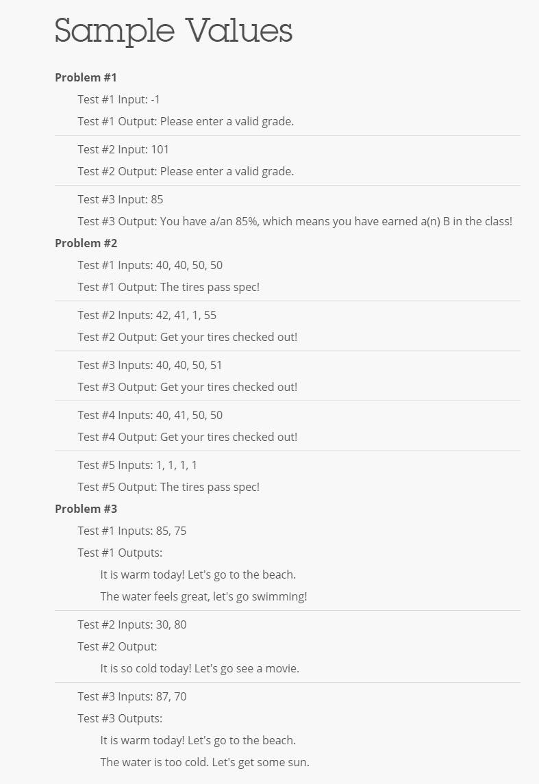 Sample Values Problem #1 Test #1 Input: -1 Test #1 | Chegg.com