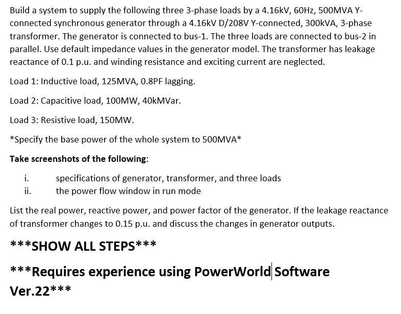 Solved Build a system to supply the following three 3-phase | Chegg.com