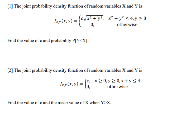 Solved [1] The joint probability density function of random | Chegg.com