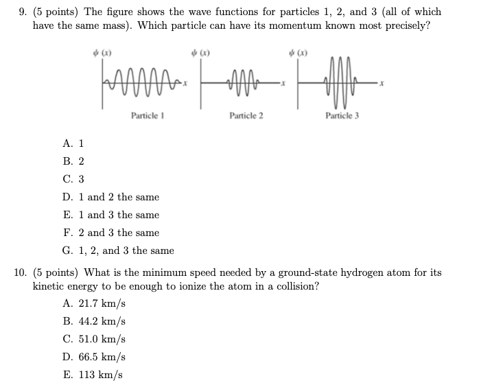 Solved 9. (5 points) The figure shows the wave functions for | Chegg.com