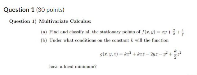 Solved 1estion 1) Multivariate Calculus: (a) Find and | Chegg.com