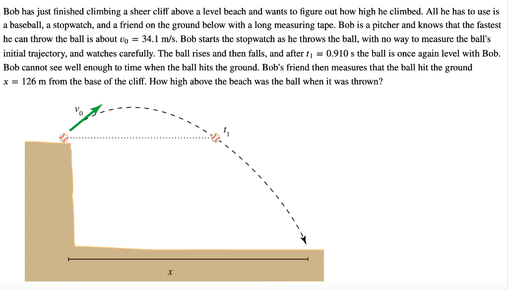 Solved Bob has just finished climbing a sheer cliff above a
