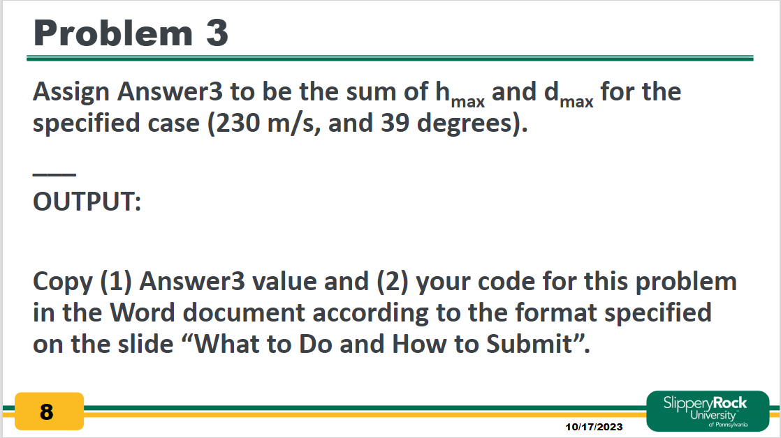 Create a function file that calculates the trajectory | Chegg.com