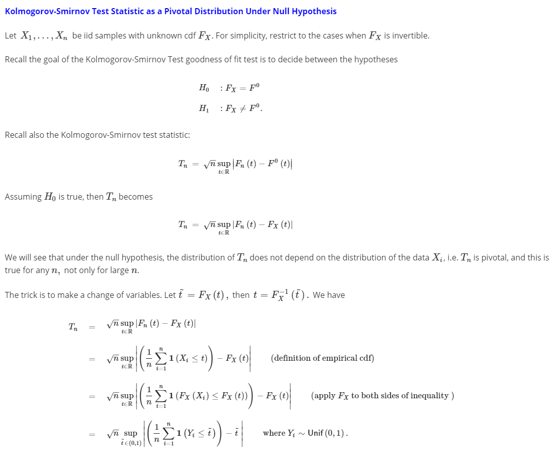 null hypothesis kolmogorov smirnov test normality