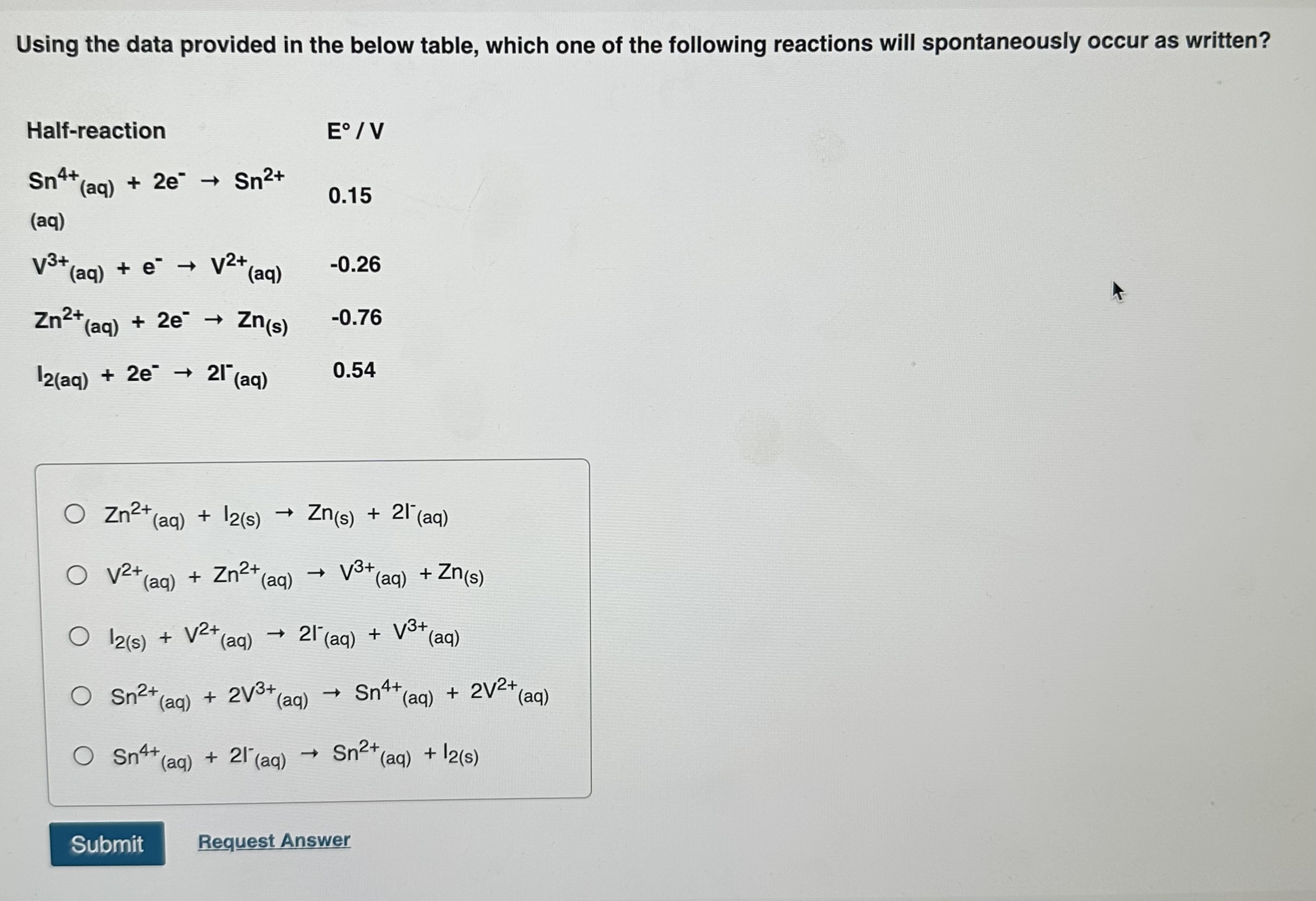 Solved Using the data provided in the below table, which one | Chegg.com