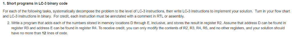 Solved 1. Short programs in LC-3 binary code For each of the | Chegg.com