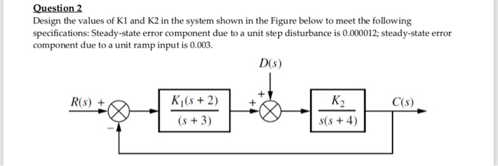 Solved Design the values of K1 and K2 in the system shown in | Chegg.com