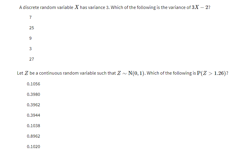 Solved A discrete random variable X has variance 3. Which of | Chegg.com