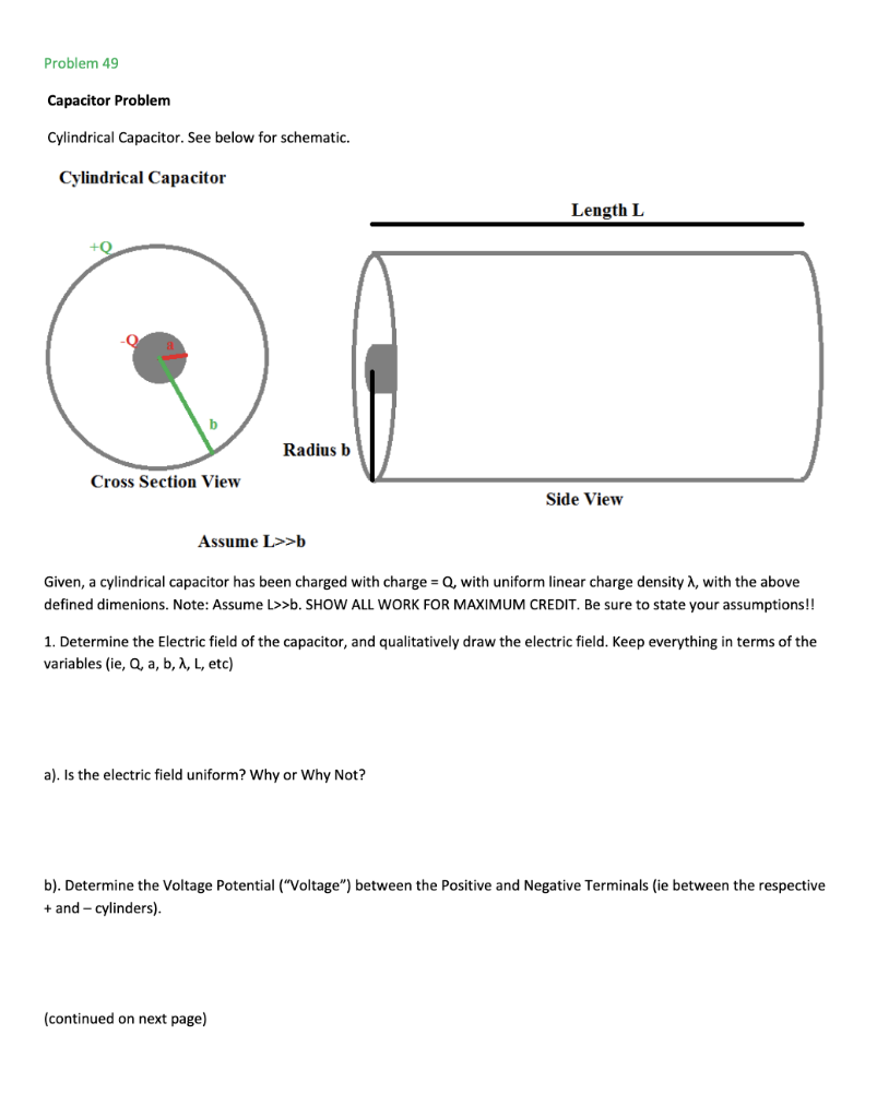 Solved Problem 49 Capacitor Problem Cylindrical Capacitor. | Chegg.com