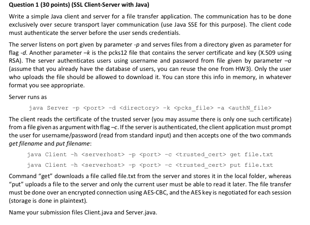 Question 1 (30 points) (SSL Client-Server with Java) | Chegg.com