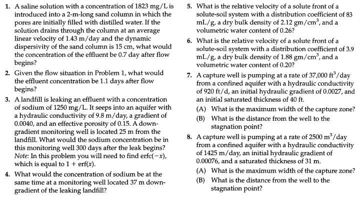 Solved 1. A saline solution with a concentration of 1823mg/L | Chegg.com