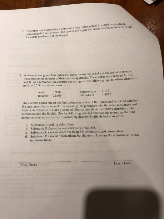 Solved Pre Lab Questions Name 1 At 25 °c 10 0181 G Of An 0937