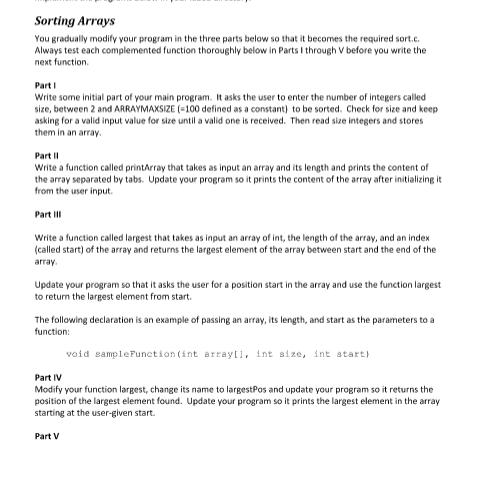 Solved Sorting Arrays You gradually modify your program in | Chegg.com