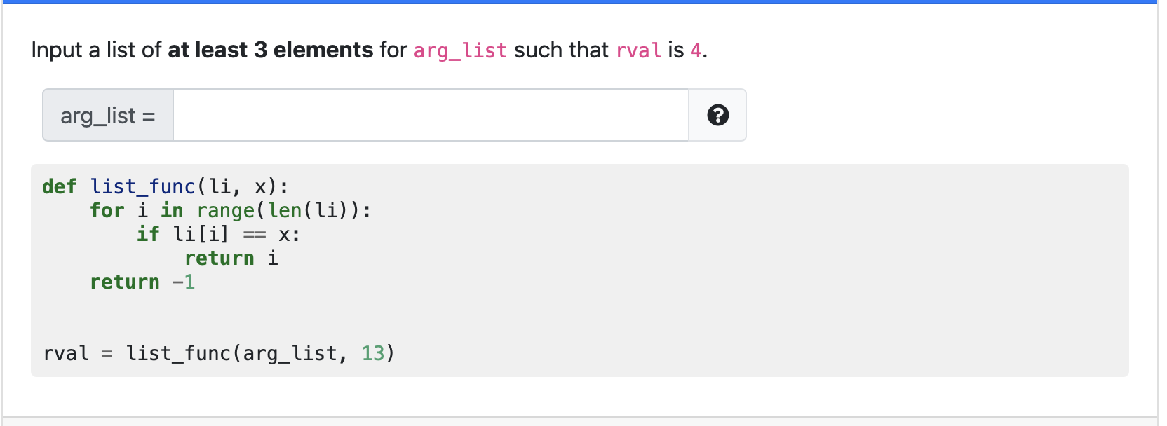 Solved Input a list of at least 3 elements for arg_list such | Chegg.com