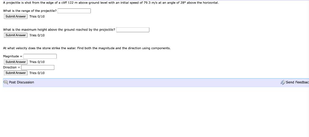 Solved A projectile is shot from the edge of a cliff 122 m | Chegg.com