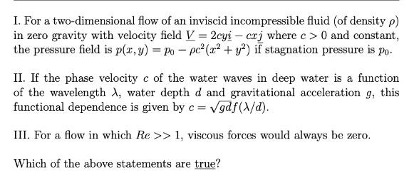 Solved I. For A Two-dimensional Flow Of An Inviscid | Chegg.com