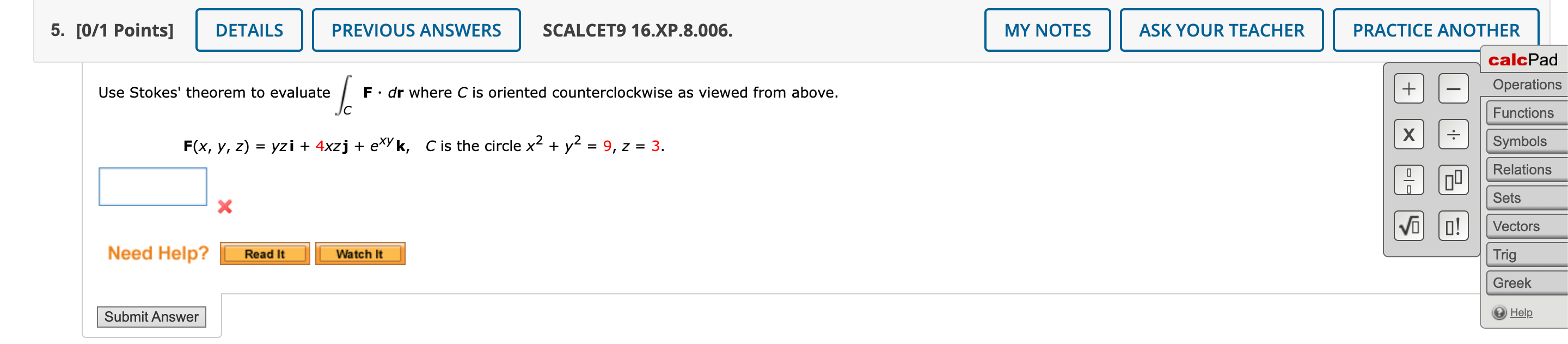 Solved Points] SCALCET9 16.XP.8.006. Jse Stokes' theorem to | Chegg.com