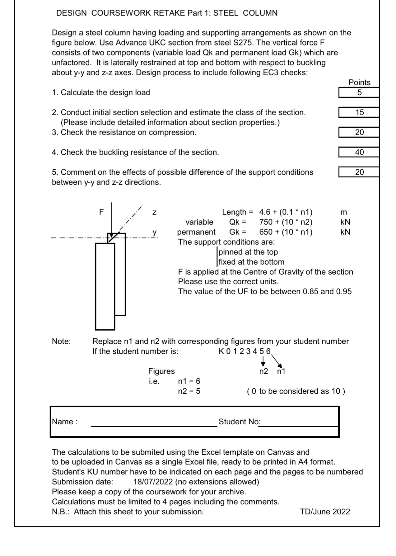 Solved DESIGN COURSEWORK RETAKE Part 1: STEEL COLUMN Design | Chegg.com