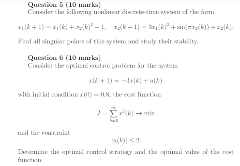 Question 5 ( 10 marks) Consider the following | Chegg.com