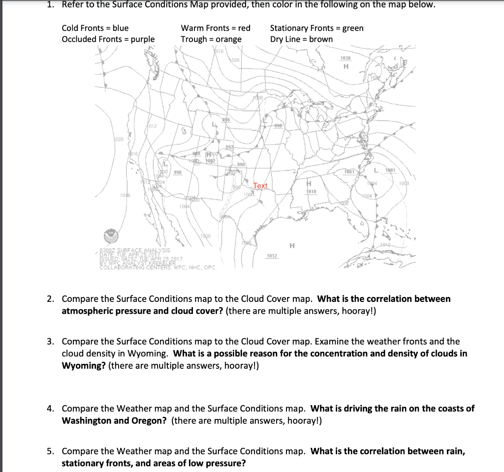 Solved 1. Refer to the Surface Conditions Map provided, then | Chegg.com