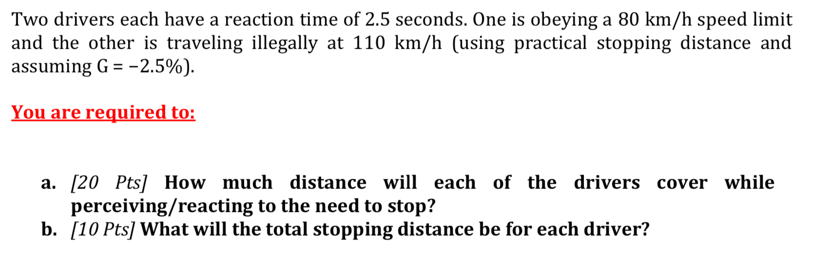 Solved Two drivers each have a reaction time of 2.5 seconds. | Chegg.com