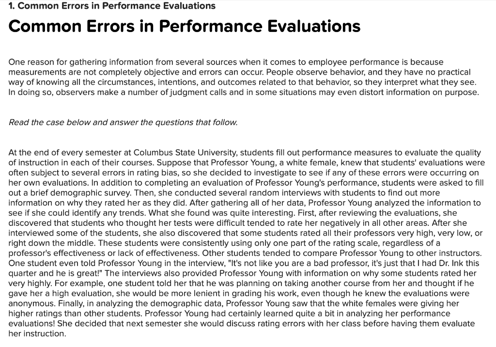 Solved 1. Common Errors In Performance Evaluations Common | Chegg.com