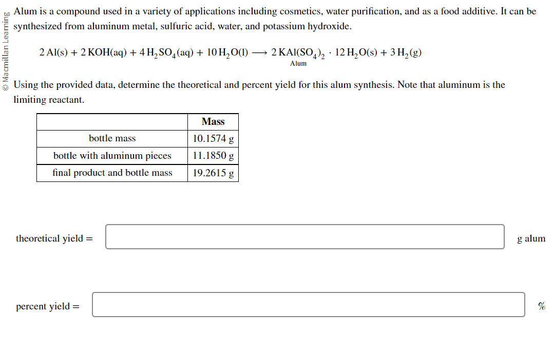 Solved Alum is a compound used in a variety of applications
