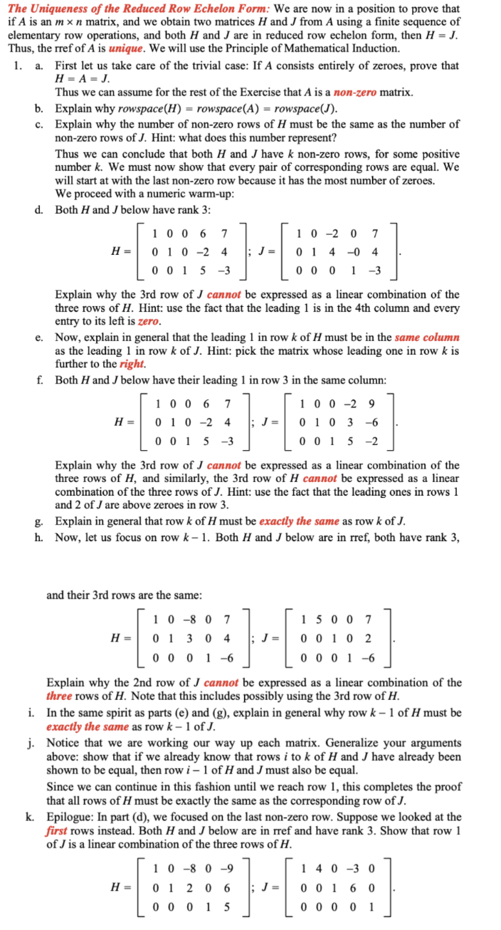 Solved The Uniqueness of the Reduced Row Echelon Form We Chegg