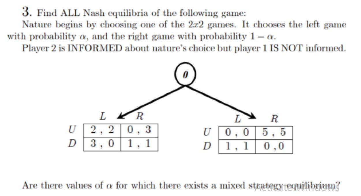 Solved 3. Find ALL Nash equilibria of the following game: | Chegg.com