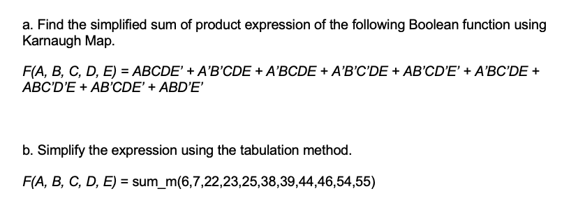 Solved a. Find the simplified sum of product expression of | Chegg.com