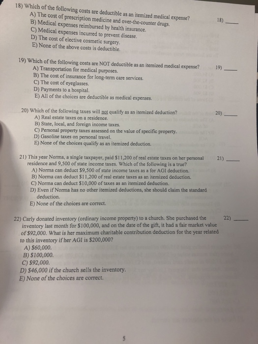 Solved 18) Which of the following costs are deductible as an