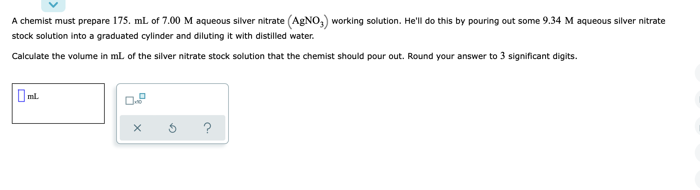 Solved A chemist must prepare 175. mL of 7.00 M aqueous | Chegg.com