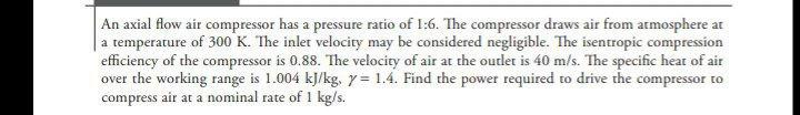 Solved An axial flow air compressor has a pressure ratio of | Chegg.com