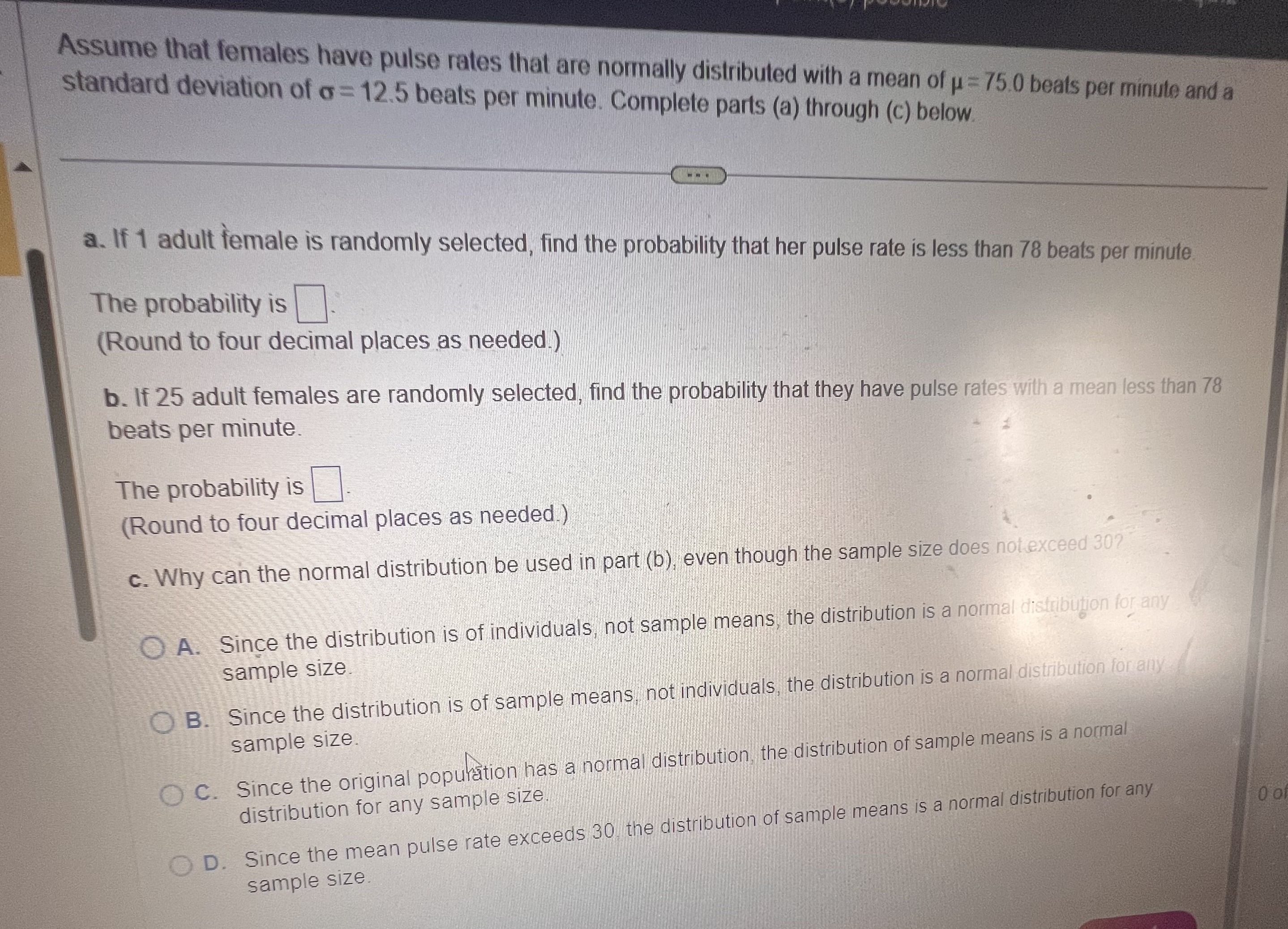 Solved Assume That Females Have Pulse Rates That Are | Chegg.com