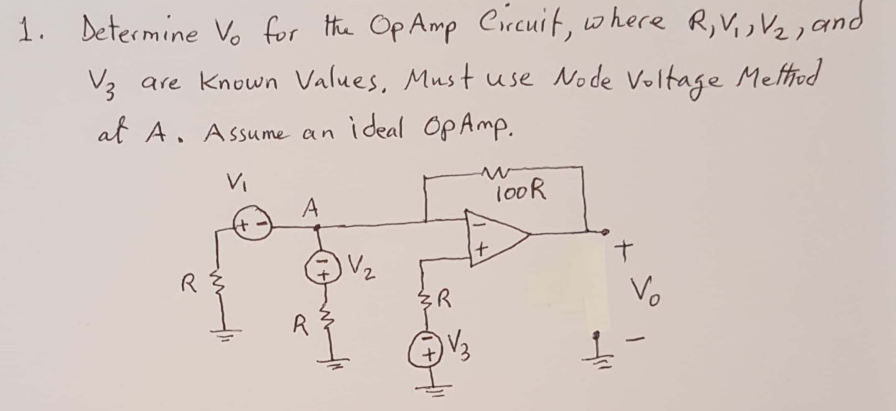 Solved 1. Determine Vo for the Op Amp Circuit, where R, V, | Chegg.com