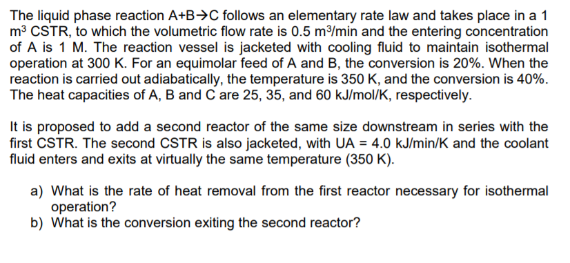 Solved The liquid phase reaction A+B+C follows an elementary | Chegg.com