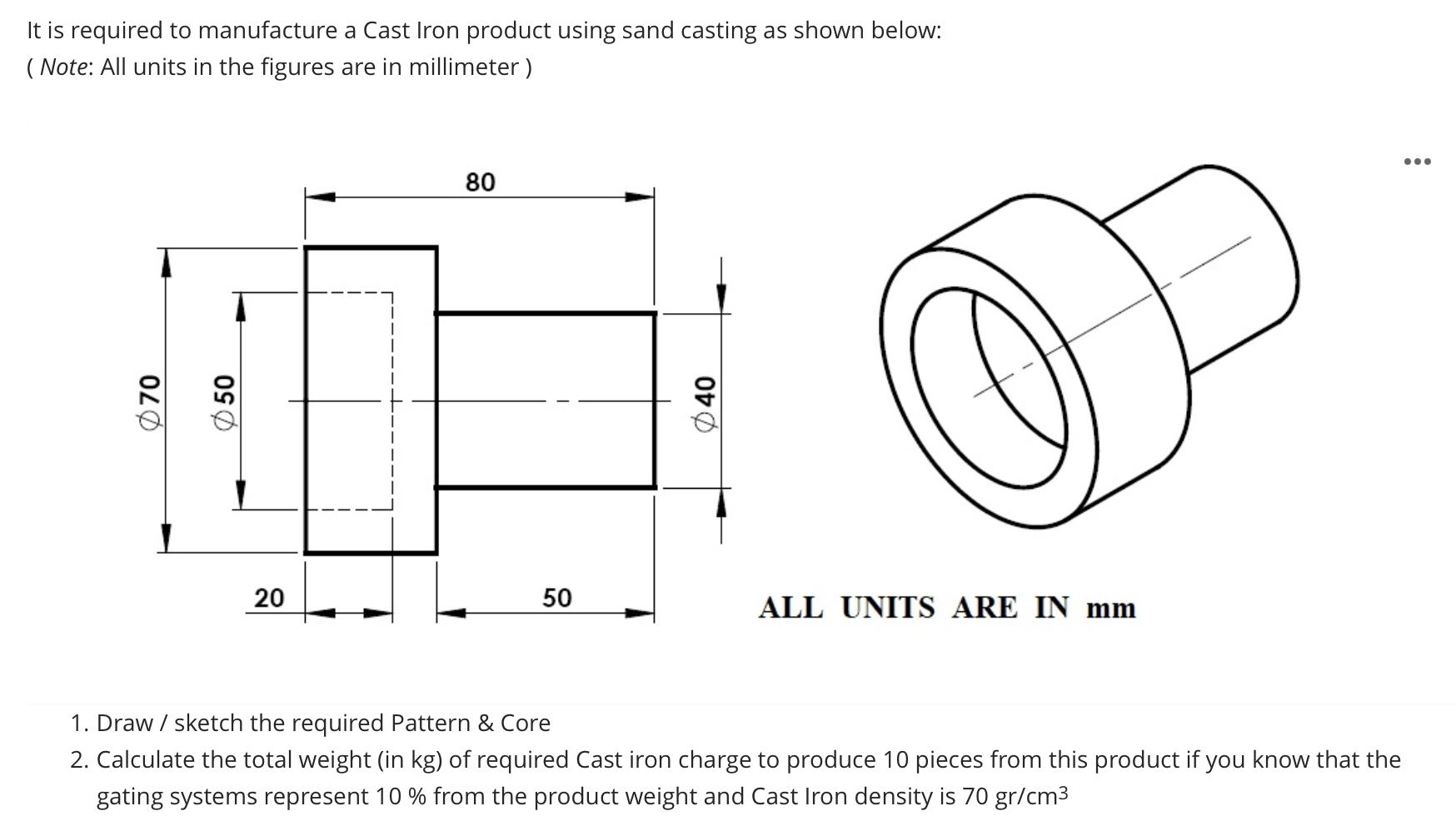 Solved It is required to manufacture a Cast Iron product | Chegg.com